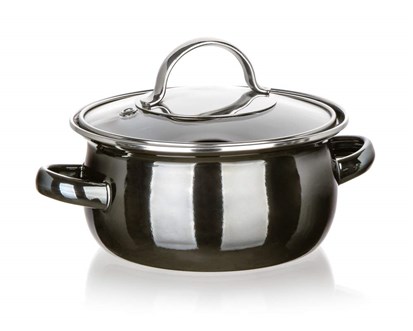 BANQUET Hrnec smaltovan METALLIC Black 14 cm, 0,71 l, s poklic