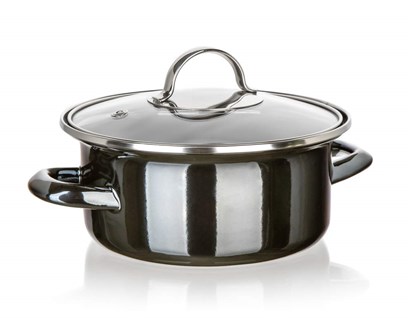 BANQUET Hrnec smaltovan METALLIC Black 18 cm, 1,3 l, s poklic