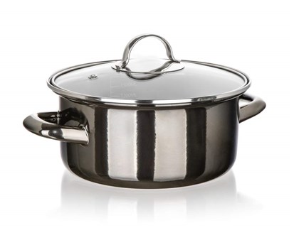 BANQUET Hrnec smaltovan METALLIC Black 20 cm, 2 l, s poklic