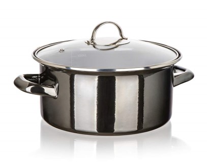BANQUET Hrnec smaltovan METALLIC Black 22 cm, 3,75 l, s poklic