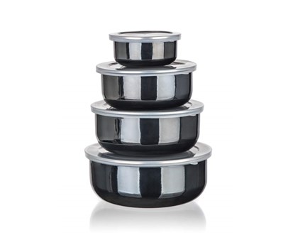 BANQUET Sada smaltovanch misek METALLIC Black, 8 ks