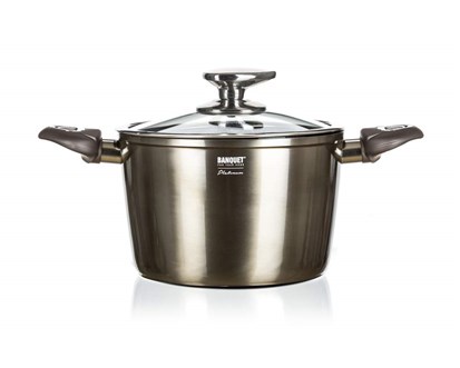 BANQUET Hrnec s nepilnavm povrchem METALLIC PLATINUM 20 x 13,5 cm, 3,6 l, s poklic