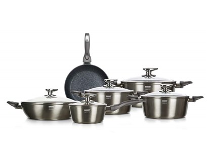 BANQUET Sada ndob s nepilnavm povrchem METALLIC PLATINUM, 11 ks