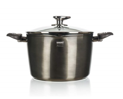 BANQUET Hrnec na tstoviny s nepilnavm povrchem METALLIC PLATINUM 24 x 14,5 cm, 6,2 l, s poklic