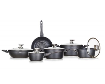 BANQUET Sada ndob s nepilnavm povrchem DIAMOND Matte Grey, 11 ks