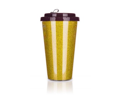 BANQUET Hrnek cestovn dvoustnn GLITTERS 500 ml, zlat