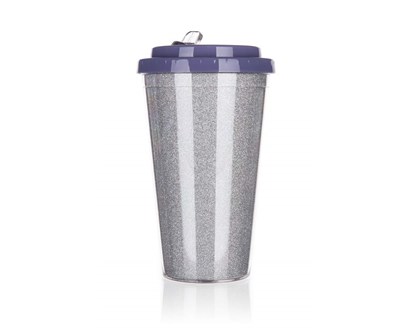 BANQUET Hrnek cestovn dvoustnn GLITTERS 500 ml, stbrn
