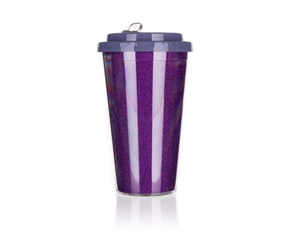 BANQUET Hrnek cestovn dvoustnn GLITTERS 500 ml, fialov