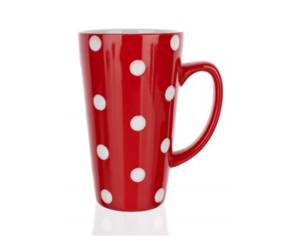 BANQUET Hrnek keramick vysok 450 ml, erven s puntky