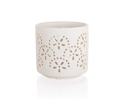 HOME DECOR Svcen na ajov svky porcelnov 7,4 x 7 cm, kvtiny, bl