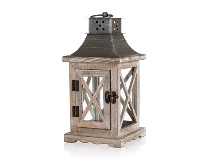 HOME DECOR Lucerna devn s plechovou stechou 14 x 14 x 29 cm