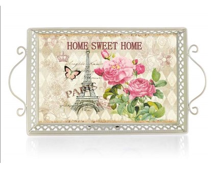 HOME DECOR Podnos plechov HOME SWEET 41 x 23 x 4,5/9 cm