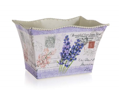 HOME DECOR Kvtin plechov obdlnk LAVENDER 20,5 x 15,5 x 13 cm