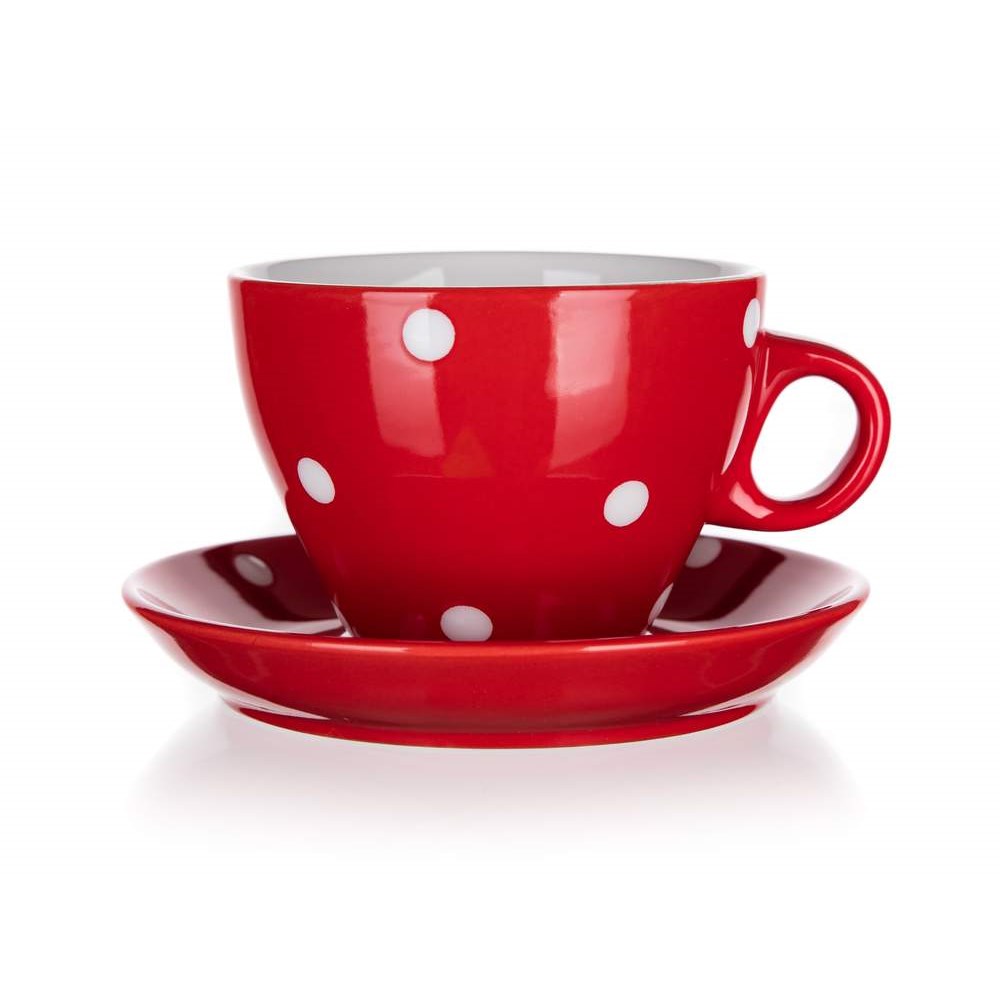 BANQUET Šálek s podšálkem DOTS 290 ml, červený