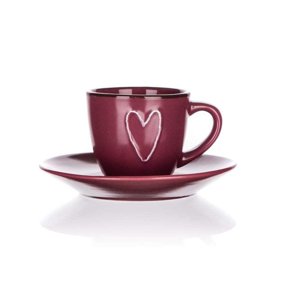 BANQUET Šálek s podšálkem HEART 80 ml, bordó