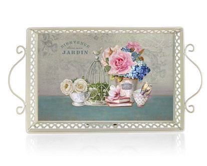 HOME DECOR Podnos plechový JARDIN 41 x 23 x 4,5/9 cm